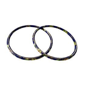 2 Cloisonné Bracelets Blue w/ Flowers 2.75" in diameter